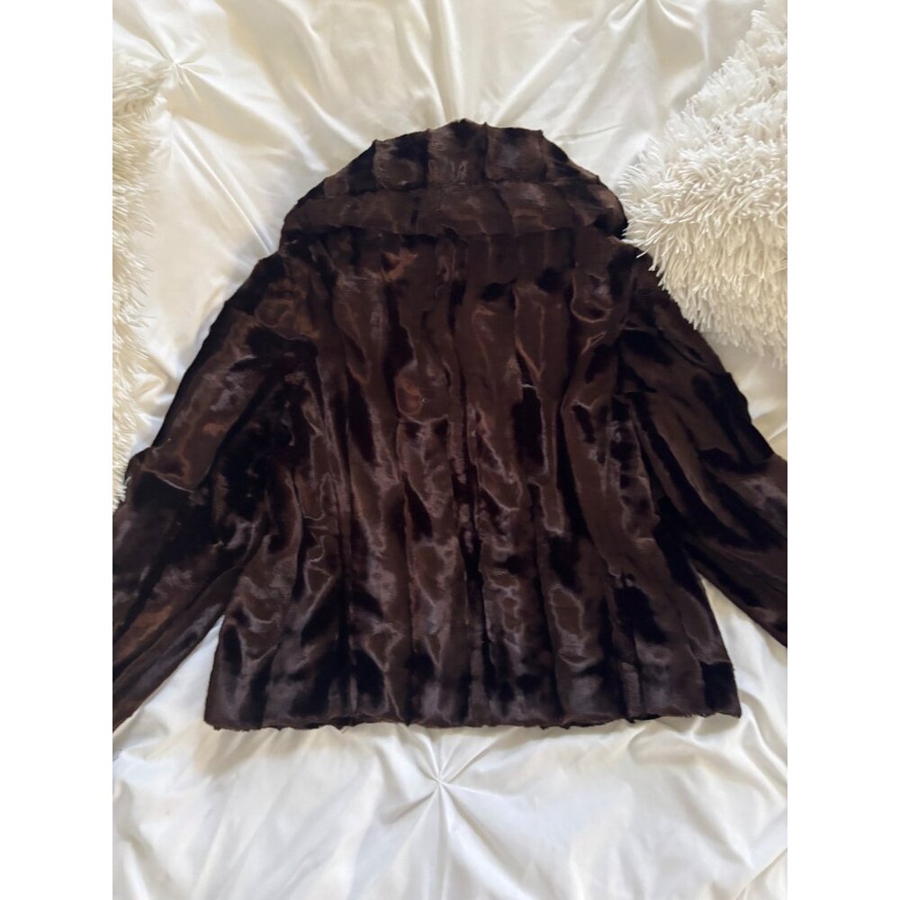 Bern & Mort Faux Fur Coat With Large Collar Pockets Luxurious Brown Small Ladies - Picture 3 of 12